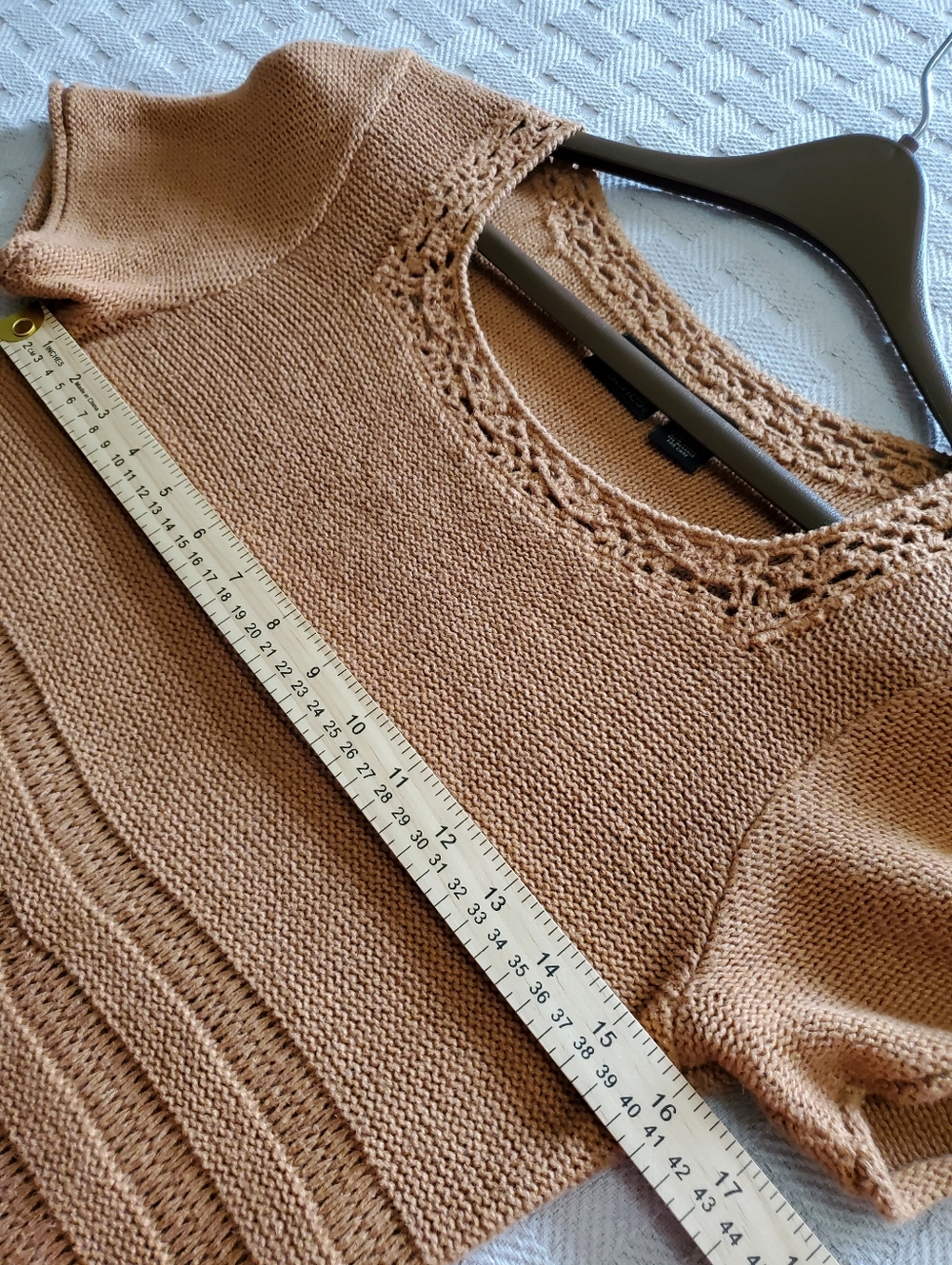 Guide Series Toffee Brown Knit Short Sleeve Top Crochet Neck - Picture 7 of 11